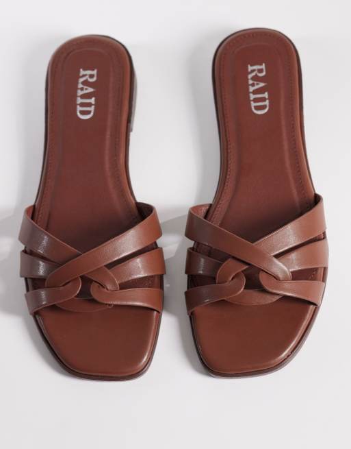 RAID Wide Fit – Toffee – Bruna, platta toffelsandaler, 2 av 4