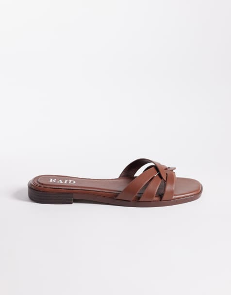 RAID Wide Fit Toffee flat sandal slides in brown - view 1