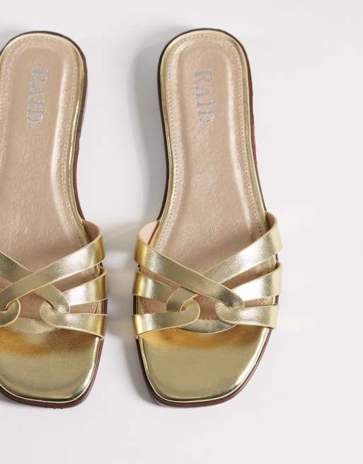 RAID Wide Fit Toffee flat slider sandals in gold, 2 of 4