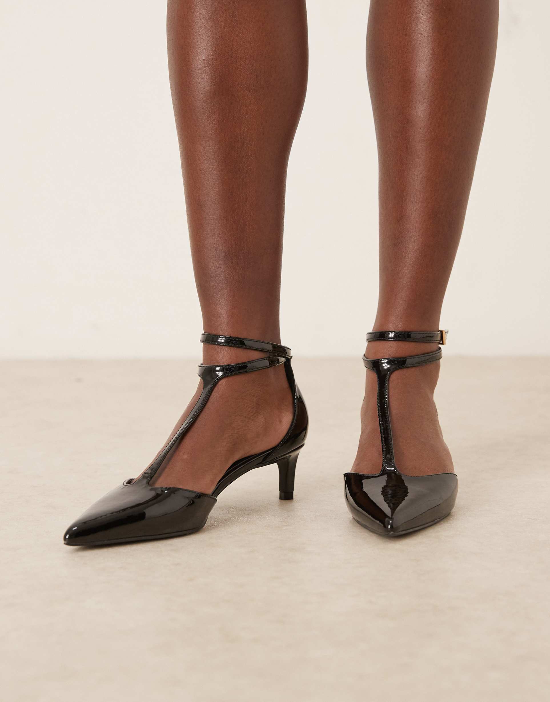 raid wide fit tosha kitten heel shoes in black patent