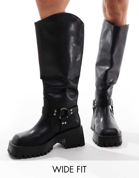 RAID Wide Fit Ultra biker knee boots with square toe in black - view 1