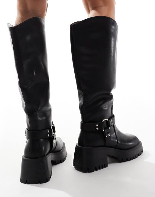 RAID Wide Fit Ultra biker knee boots with square toe in black