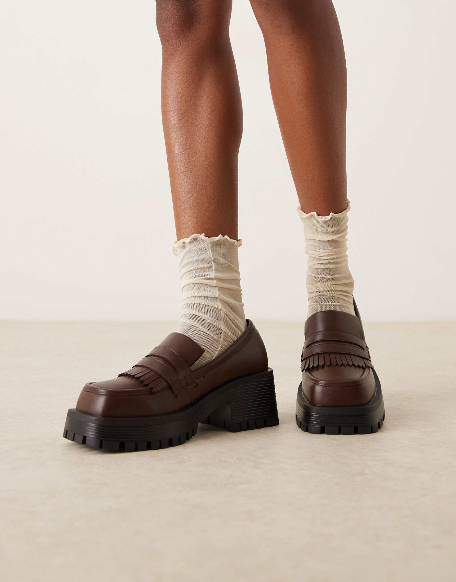 raid wide fit vamika chunky loafers in brown