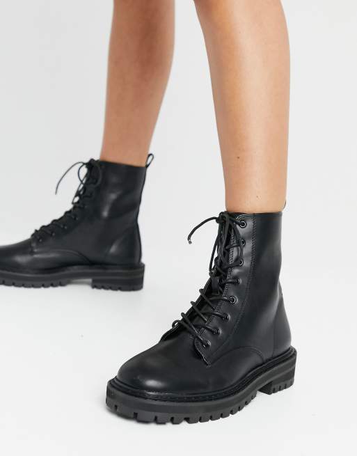 Matte black store lace up boots