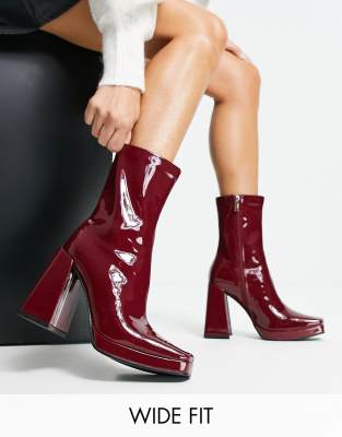 Raid dolley red cheap patent heeled ankle boots