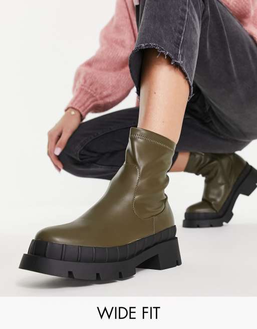 RAID Wide Fit – Wella – Khakigröna, grova ankelboots