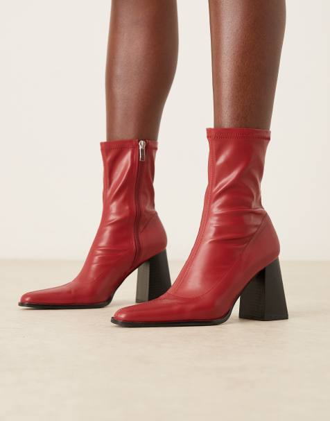 RAID Wide Fit Whisper block heeled ankle boots with pointed toe in burgundy - view 1