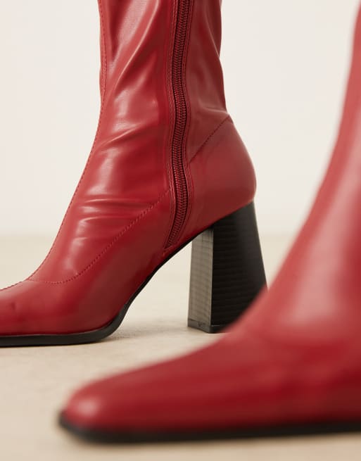 Raid Wide Fit – Whisper – Vinröda ankelboots med bred passform, blockklack och spetsig tå, 3 av 4