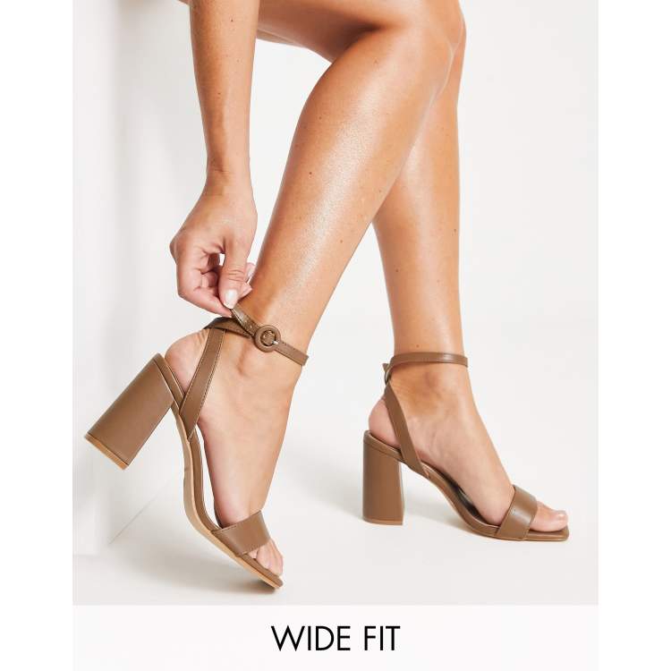 RAID Wide Fit Wink block heeled sandals in chocolate brown