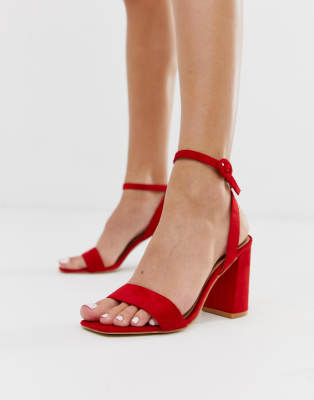 red barely there block heels