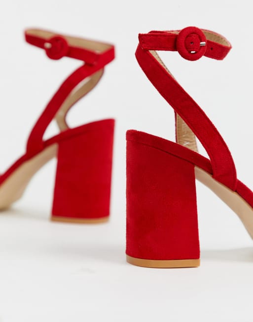 Bright red block on sale heels