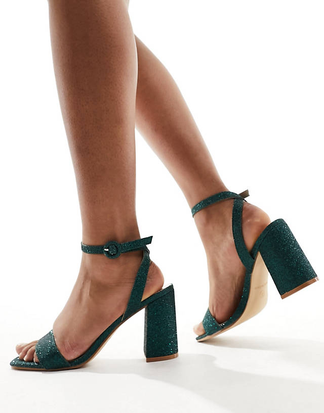 Raid - wink mid block heeled sandal in green glitter