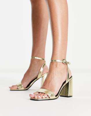 RAID - Wink - Sandalen in Gold mit eckiger Zehenpartie und Blockabsatz-Goldfarben