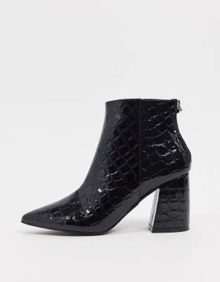 black croc heeled ankle boots