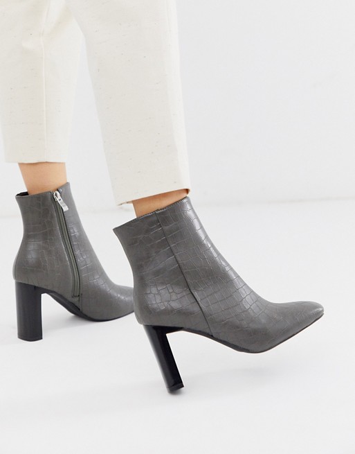 RAID Zadie grey croc heeled ankle boots