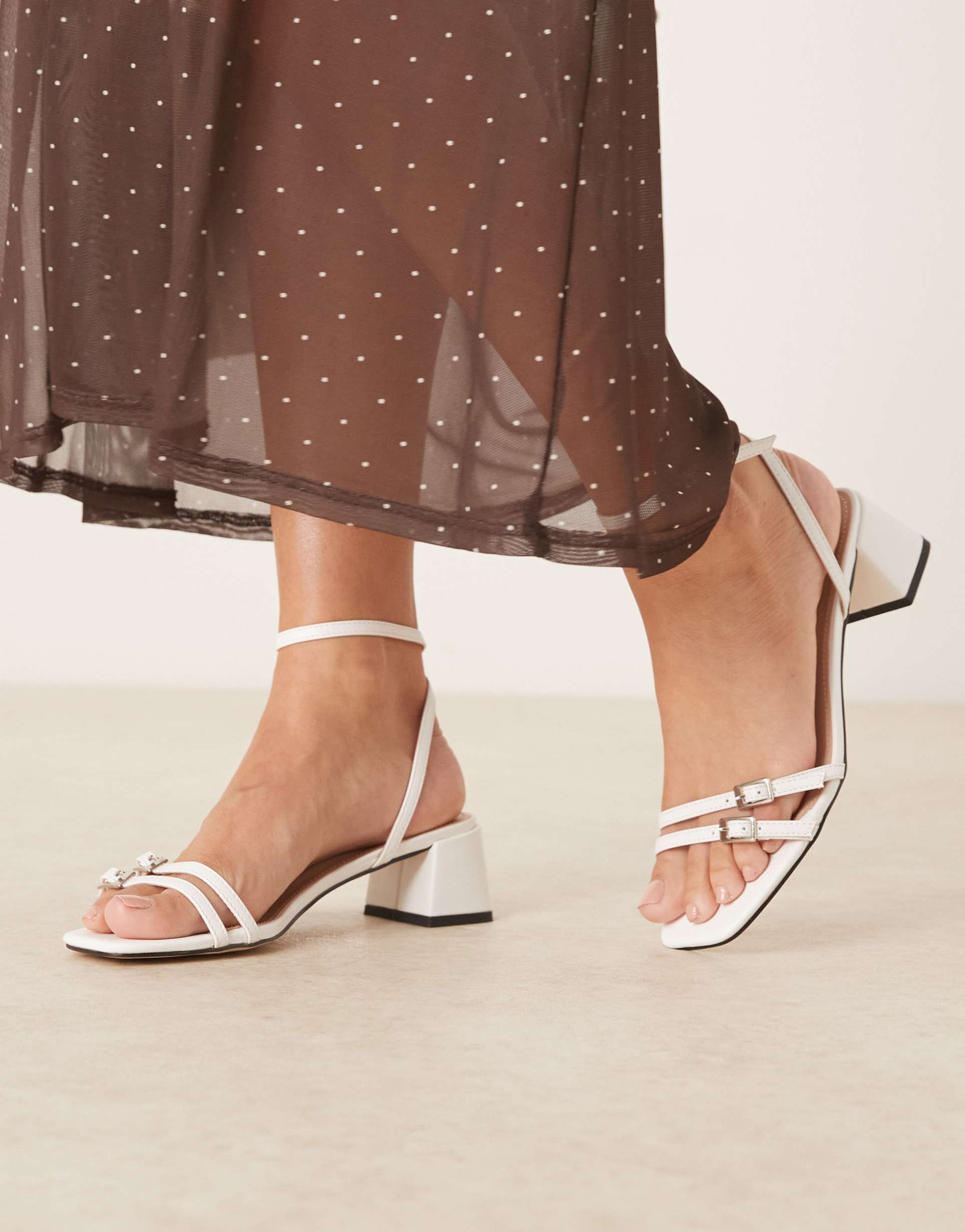 raid zinia low block heeled sandals with buckle details in white