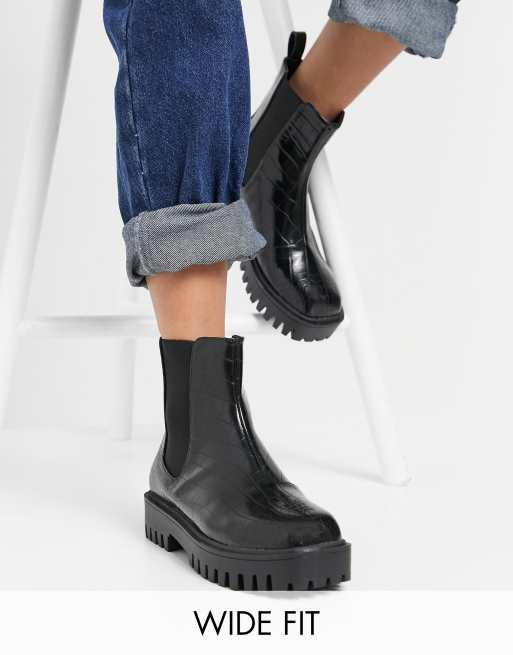 RAID – Zinnia – Schwarze Chelsea-Boots in Kroko-Optik und weiter Passform