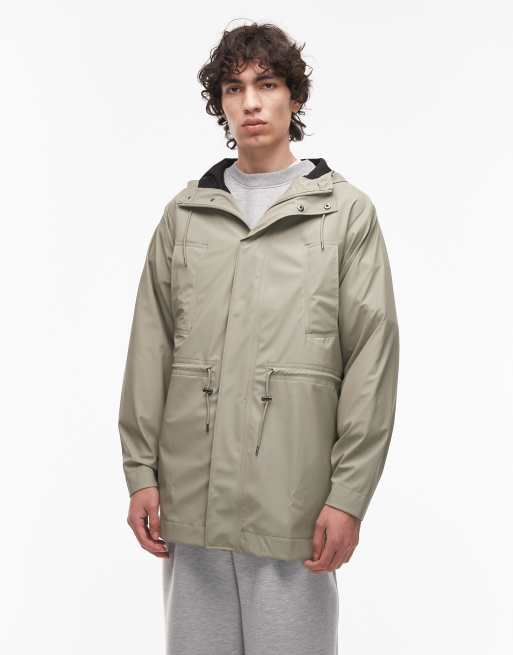 Rains - 12010 - Giacca impermeabile taglio lungo verde pallido con zip
