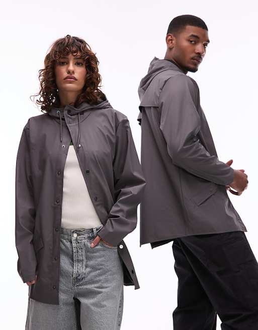 Rains 12010 unisex waterproof long hooded jacket in gray | ASOS Rains 12010 unisex waterproof long hooded jacket in gray | ASOS