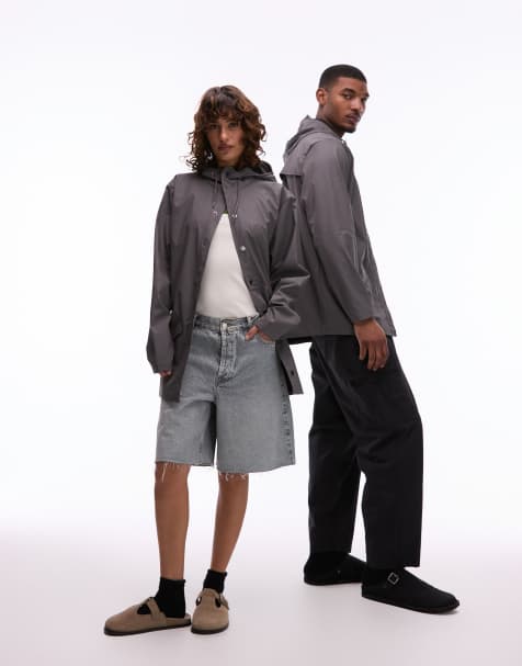 Rains 12010 unisex waterproof short hooded jacket in grey - view 1