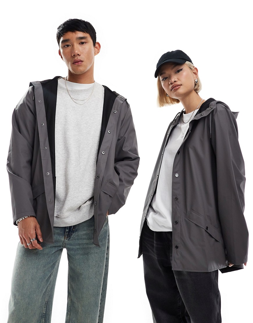 Rains 12010 unisex waterproof short hooded jacket in grey