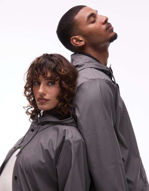 Rains 12010 unisex waterproof short hooded jacket in grey