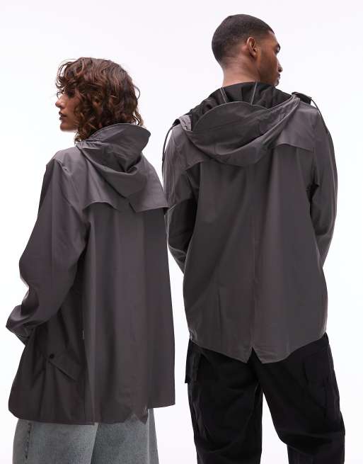 Rains 12010 unisex waterproof short hooded jacket in grey