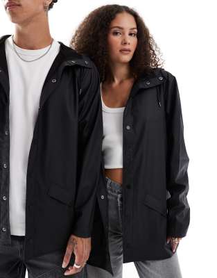 Rains 12020 Unisex Waterproof Long Jacket In Black