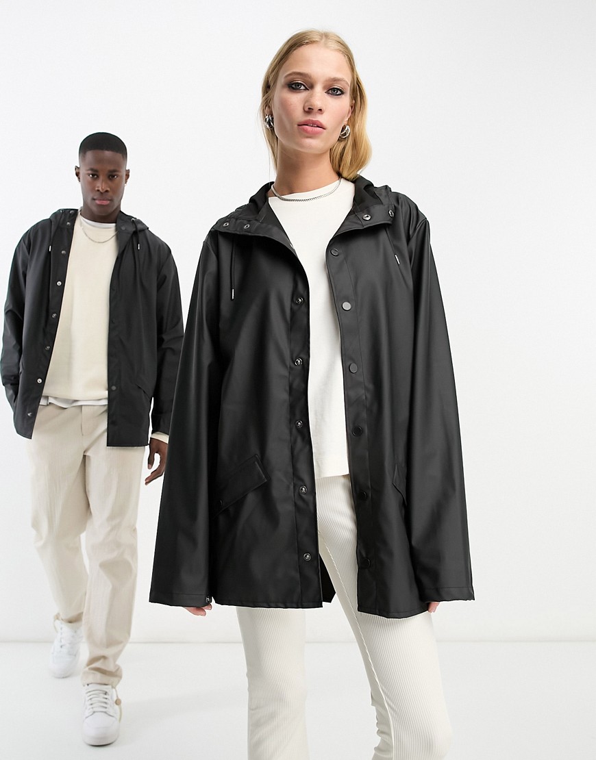 Rains 12020 Unisex Waterproof Long Jacket In Black
