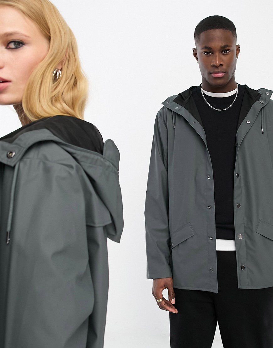 Rains 12010 unisex waterproof short jacket in slate-Grey