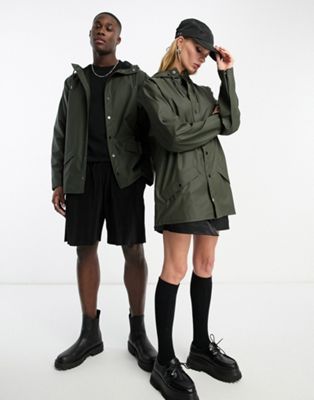Rains 12010 unisex waterproof short jacket in green - ASOS Price Checker