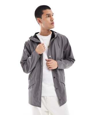 Rains Drawstring-hooded Buttoned Rain Jacket In Gray
