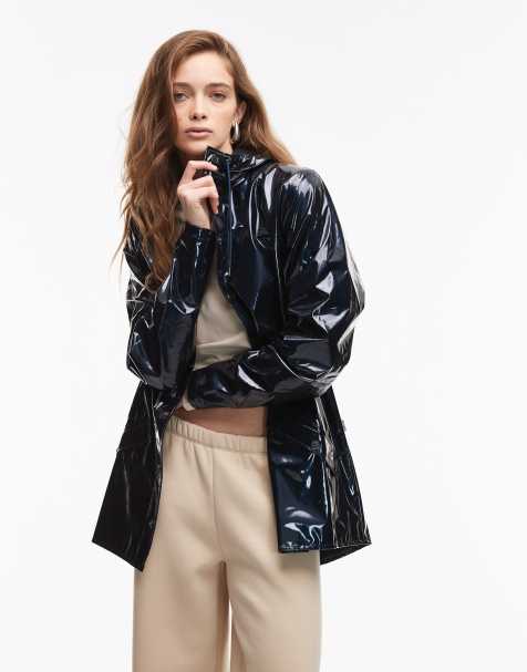 Rains 12010 zip through waterproof short jacket in navy shine - view 1