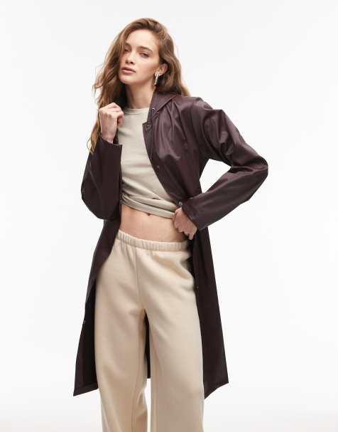Rains 12020 a-line belted waterproof longer jacket in maroon - view 1
