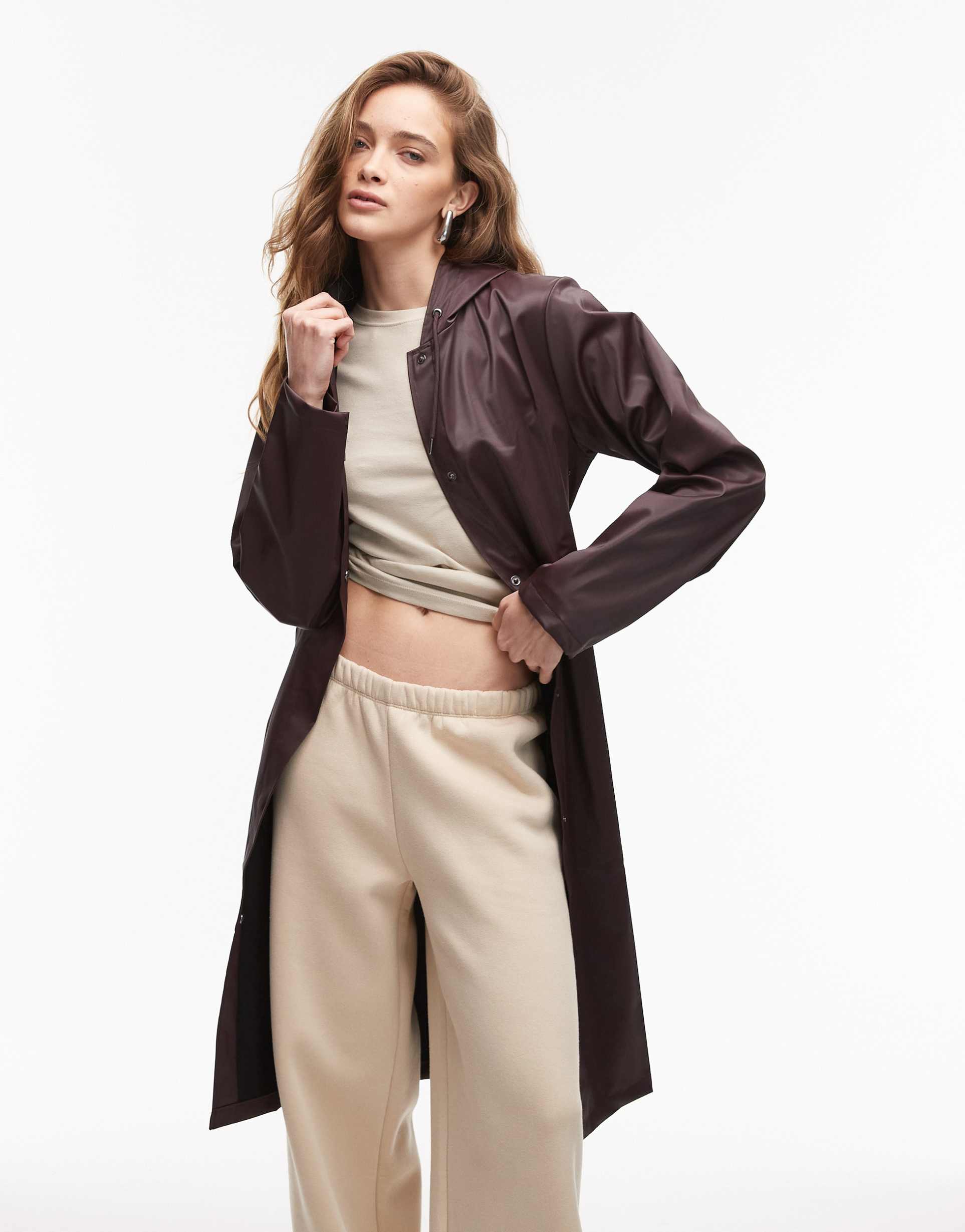 rains 12020 a-line belted waterproof longer jacket in maroon