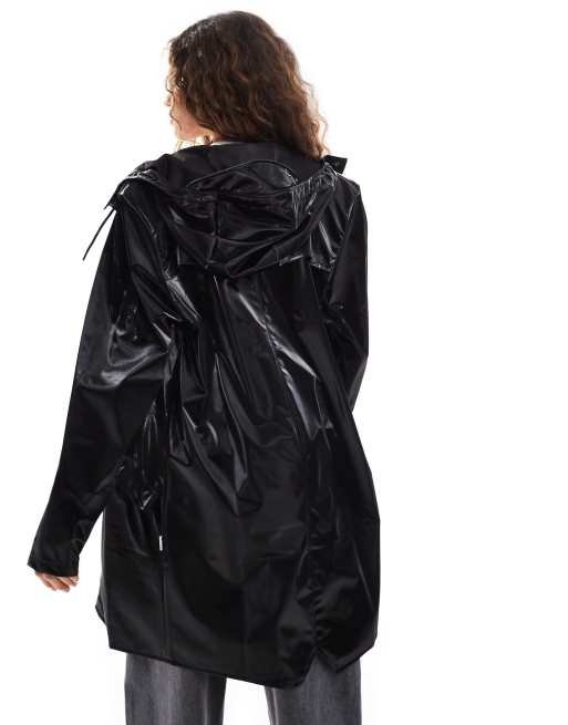 Rains 12020 Giacca impermeabile lunga nera lucida ASOS