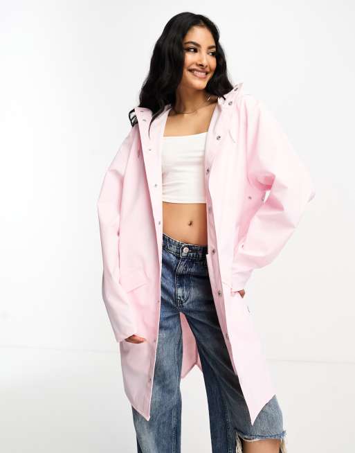 Rains - 12020 - Giacca impermeabile rosa taglio lungo con cappuccio