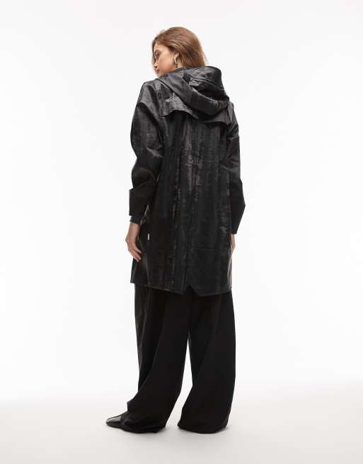 Rains - 12020 - Giacca impermeabile taglio lungo nera con zip, 3 di 4