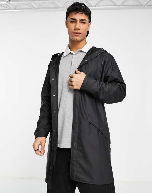 Rains 12020 Giacca nera taglio lungo ASOS