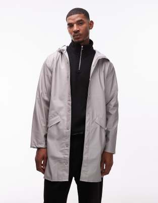 Lange, wasserdichte Jacke in Metallic mit Kapuze-Silber Silber S