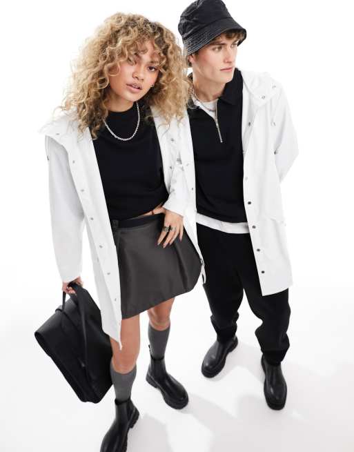 Rains – 12020 – Lange, wasserdichte Unisex-Jacke in Puderweiß