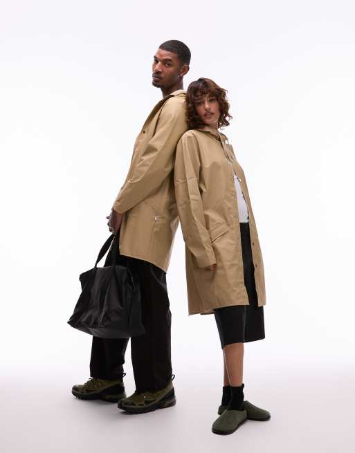 Rains – 12020 – Lange, wasserdichte Unisex-Jacke in Sand mit Kapuze, 4 von 4