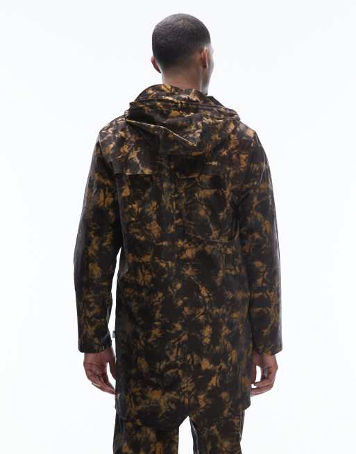 Rains - 12020 - Uniseks lang waterbestendig jack met capuchon en abstracte modderige print, 3 van 5