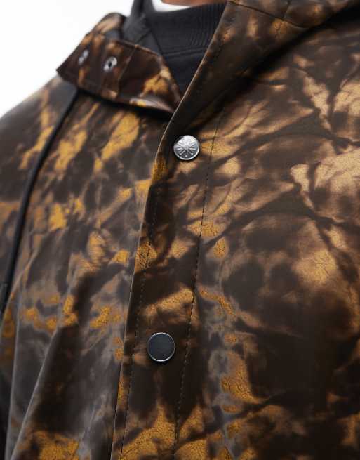 Rains - 12020 - Uniseks lang waterbestendig jack met capuchon en abstracte modderige print, 5 van 5