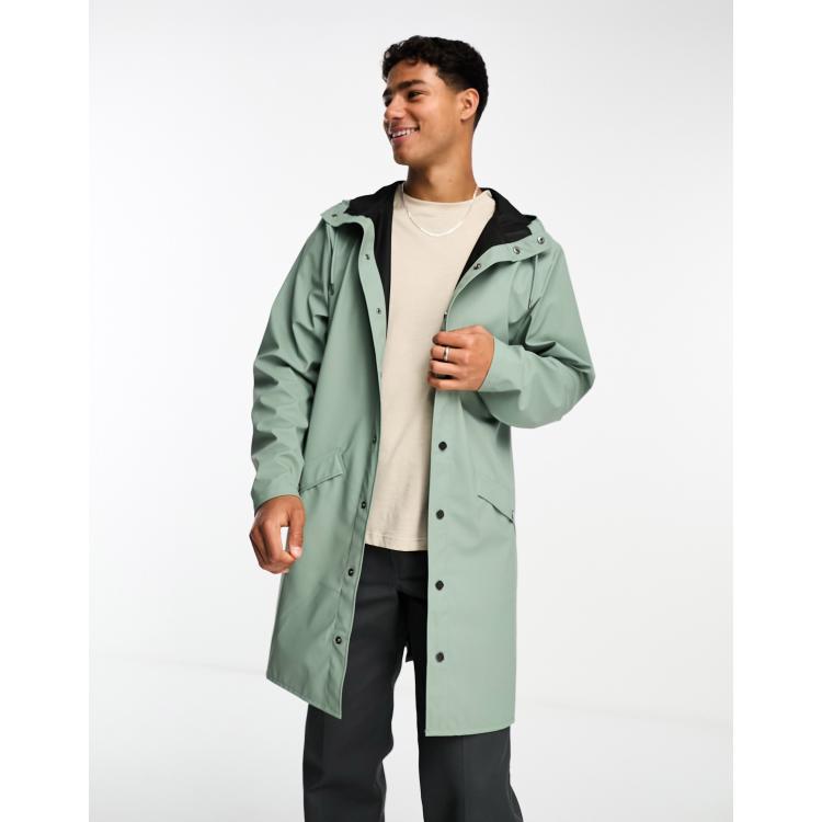 Rains 12020 unisex waterproof hooded long jacket in light green