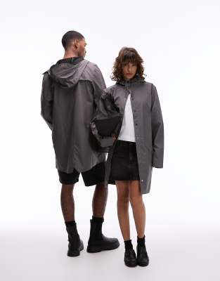 Rains 12020 Unisex Waterproof Long Hooded Jacket In Gray