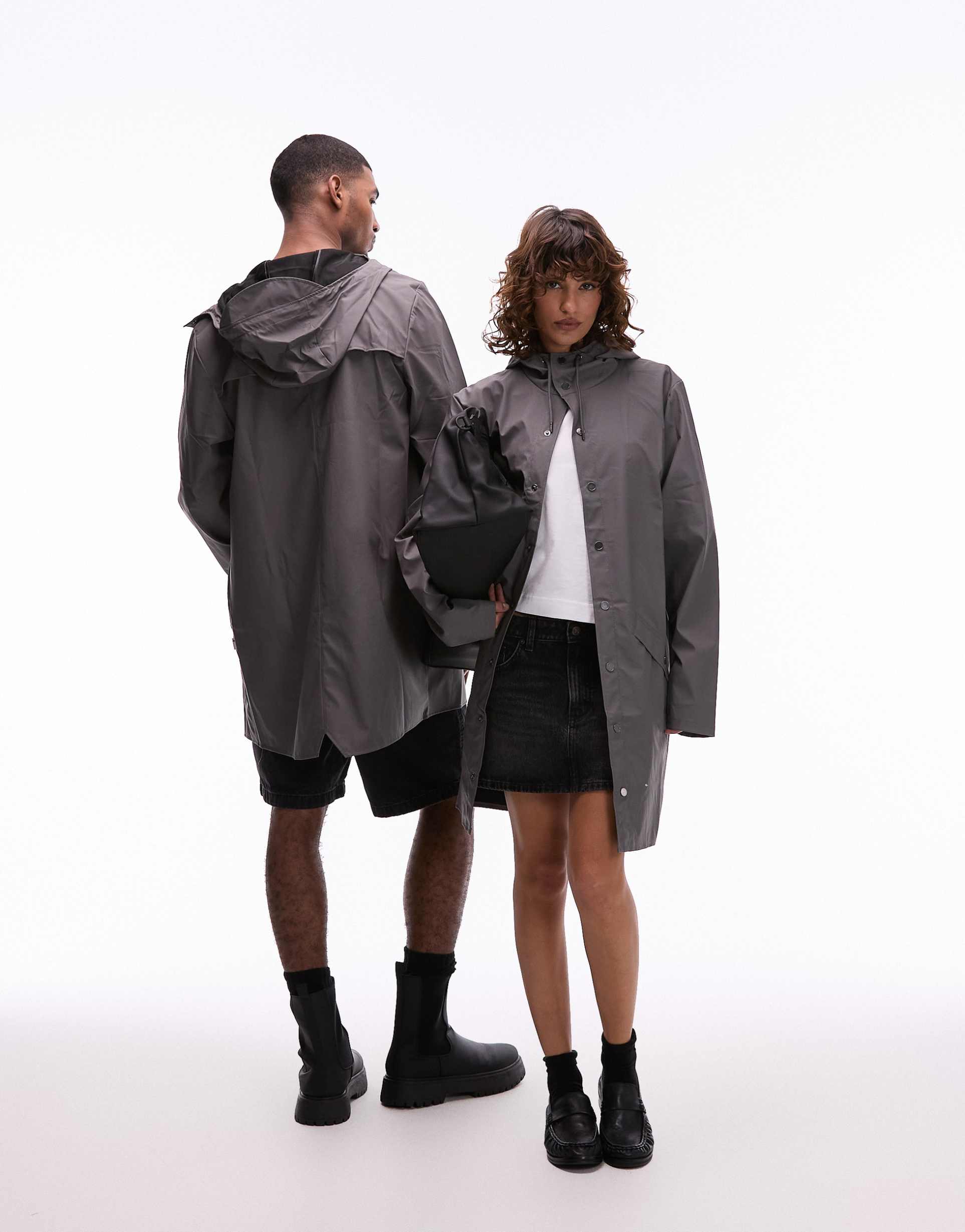 rains 12020 unisex waterproof long hooded jacket in gray
