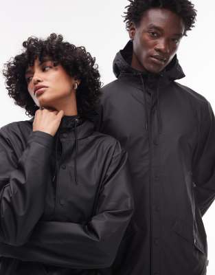 Rains 12020 Unisex Waterproof Long Jacket In Black