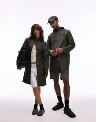 Rains 12020 Unisex Waterproof Long Jacket In Green ModeSens