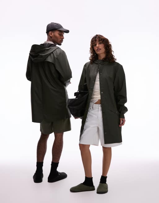 Rains long waterproof store jacket in green